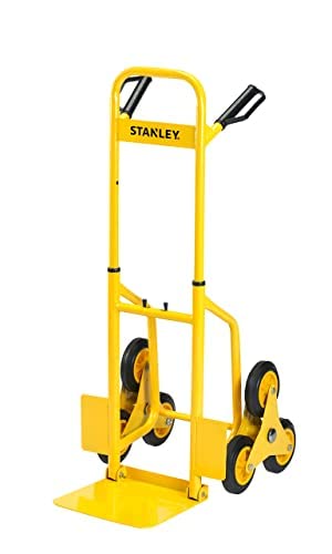 SREE SAAI Batteries FT521 Steel Staircase Climber Hand Truck with 120 kg Capacity, Foldable Dolly Stack Truck with Telescopic Handle, Knuckle Protection, Yellow Colour,(52 x 48 x 113 cm)