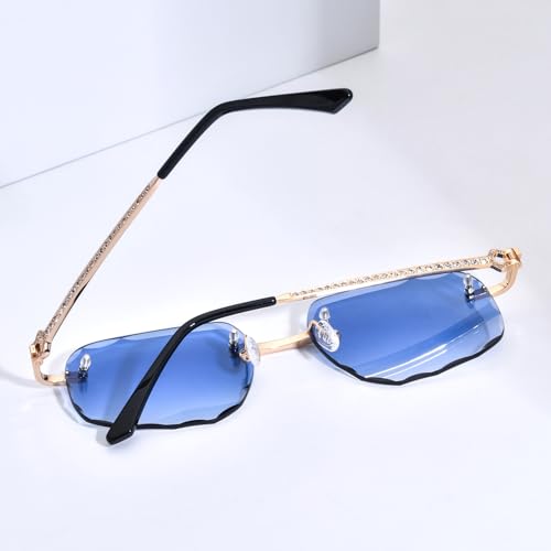 Image of HEPIDEM Rimless Rectangle Zircon Diamonds UV400 Square Sunglasses for Men with Nylon Lens