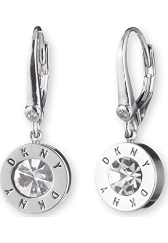 DKNY Drop Earrings with Crystal - Women's Jewelry - Leverback Earrings - Great Gift for Women - Made with Mixed Metal - Silver