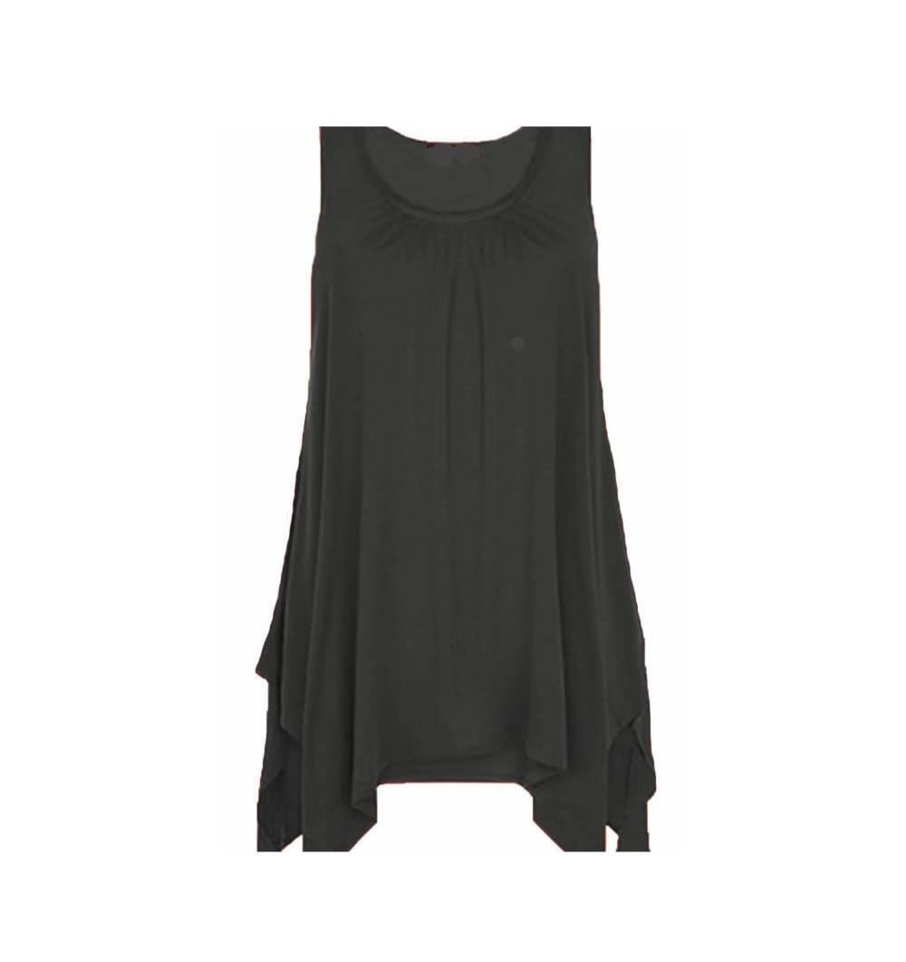 Metluq M0d4 Women's Black Hanky Hem Top Long Sleeveless Scoop Neck Vest Flared Swing Top (18, )