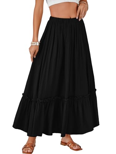 LYANER Women's Maxi Long Skirt High Waist A Line Summer Flowy Ruffle Beach Skirt4