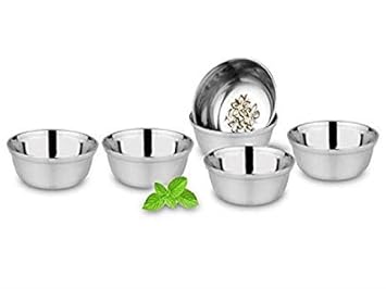 KC Stainless Steel Heavy Gauge Bowl/Wati Set with Mirror Finish and Flower Printed Design [10.5 Cm, Set of 6 Piece]
