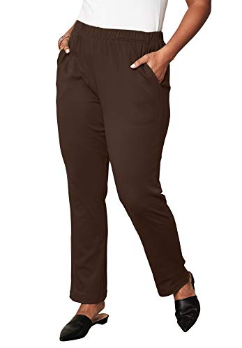 Roaman's Women's Plus Size Plus Size Straight Leg Soft Knit Pull-On Pant - M, Chocolate