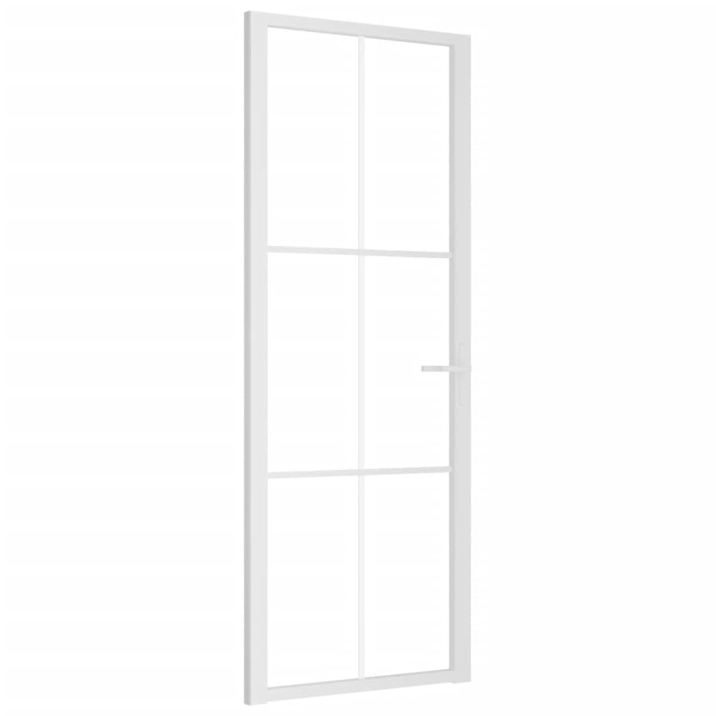 Drzwi wewnętrzne 76 x 201,5 cm białe szkło ESG i aluminium materiały budowlane drzwi domowe