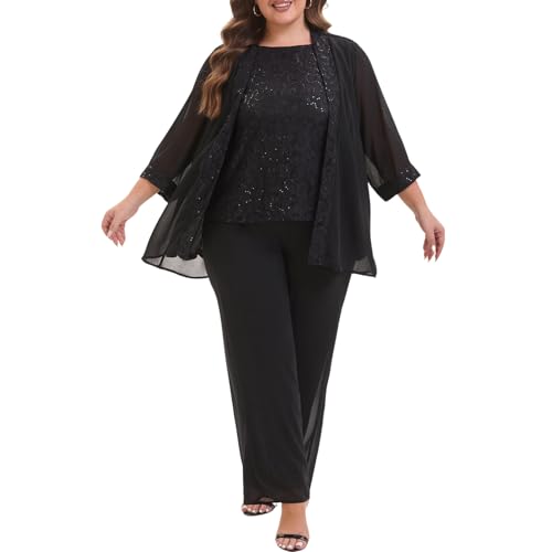Elegant Plus Size 3 Piece Mother of The Bride Pant Suits with Laces for Formal Wedding Guest Outfit3