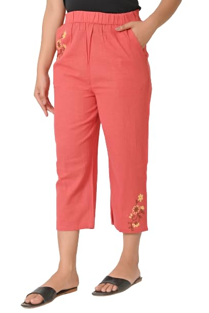 Cloth Bites3/4th Pants Cotton Lounge Wear Stretch Capris for Women with Pockets Side