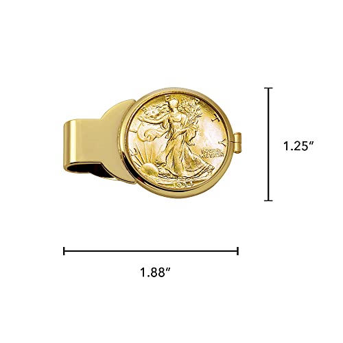 Coin Money Clip - Silver Walking Liberty Half Dollar Layered in Pure 24k Gold | Brass Moneyclip Layered in Pure 24k Gold | Holds Currency, Credit Cards, Cash | Genuine U.S. Coin3