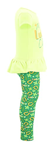 Image of Unique Baby 2 Piece Girls Printed Leggings Outfit with Short Sleeve Shirt Kid and Toddler Clothes Set
