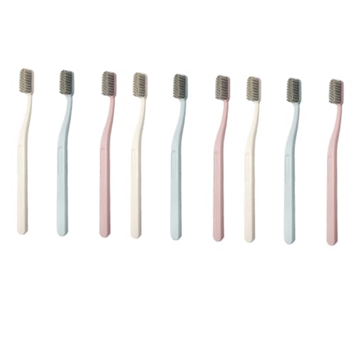 HOODANCOS 9 Pcs Nylon Toothbrushes Hard Hair Oral Care Tool in Pink Beige Durable Teeth Cleaning with Curved Handle for Enhanced User Experience