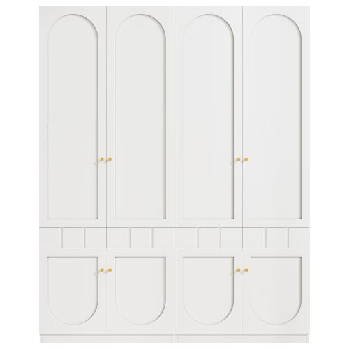 Merax 2er-Set Kleiderschrank für Kinderzimmer – Weißer Lack-Kleiderschrank mit Kleiderstange und Schubladen, Metallgriffe, 160×50×200 cm – Perfekt für kleine Räume und Schlafzimmer