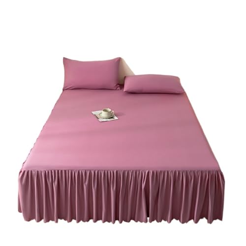 Faldones De Cama Falda de Cama Color sólido Cuatro Esquinas con Banda elástica cepillada tamaño Queen/King Faldas más Suaves (sin Funda Almohada) Dormitorio(Lengmeigui,150x200x45cm 1pc)