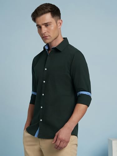 Image of Dennis Lingo Men Cotton Solid Slim Fit Casual Shirts