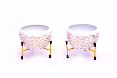 Image of Amazon Brand - Solimo Tripod Stand | Set of 2 | Golden Lining | White, Golden | Iron