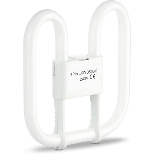 Quebec 16W 2D Square 4-Pin GR8 Cap Compact Fluorescent Lamp, Warm White 3500K, Non-Dimmable CFL Light Bulb, Energy Class A, AC 240V, DD Flat Butterfly Bulb for Flush Mount Ceiling Lighting, 8000 Hours