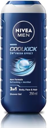 NIVEA MEN Cool Kick 250ml Body Wash| Shower Gel for Face, Body & Hair| Refreshing Icy MENthol|24 H Freshness |For All Skin & Hair Types