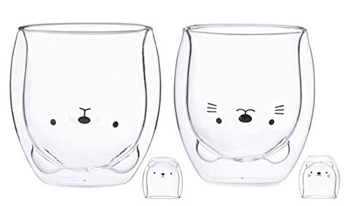 Sharemee Cute Mugs Double Wall Insulated Glass Espresso Cup Coffee Cup Tea Cup Milk Cup Gigt for Personal Birthday and Office 250ml84oz Cute Mugs Bearcat