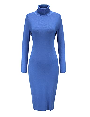 GLOSTORY Womens Knee Length Knitted Ribbed Winter Turtleneck Bodycon Sweater