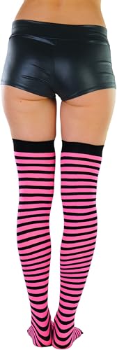 Image of ToBeInStyle Women's Opaque Hosiery Thin Striped Thigh High Long Stocking