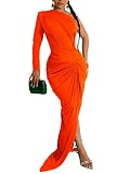 Elainone Women One Shoulder Bodycon Dress Long Sleeve and Sleeveless Evening Cocktail Party Long Dresses with Tail
