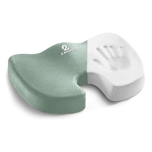 2BUDS Premium Memory Foam Cushion for Office Chair, Car Seat, Airplane, Bleacher - Sciatica & Hip & Coccyx Pain Relief Desk Chair Cushion for Long Sitting Office Workers, Car Drivers [Green]
