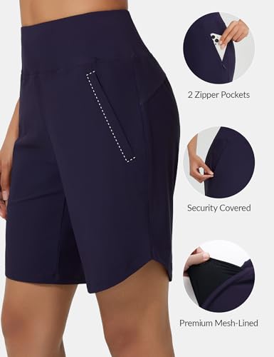 baleaf Damen 9" Badeshorts lang Schwimmen Boardshorts Reißverschlusstaschen Badehose Schnell Trocknend Schwimmhose UPF50+ UVA Bermudashorts Knielang Blau XL 3