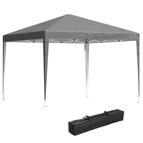 Outsunny Carpa desplegable de jardín de 3 x 3 m, altura ajustable, carpa para fiestas, bodas, toldo con bolsa de transporte, color gris