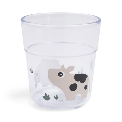 Done by Deer Glas L Tiny farm Sand - Baby Trinkbecher (180 ml) - Plastikbecher aus 100% Tritan in Lebensmittelqualität und Spülmaschinenfest - Durchsichtig Kinderbecher