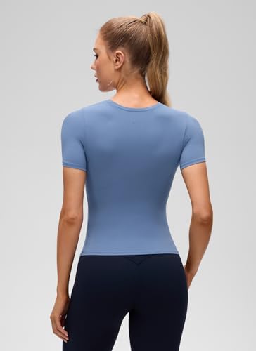 Image of CRZ YOGA Softembrace High Neck T-Shirt | Workout, Ultra Soft, Tight Fit, Waist Length, Short Sleeve Tops for Women