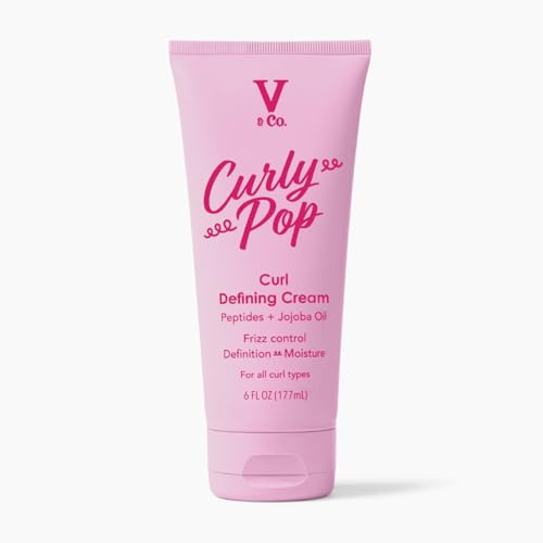 V&Co. Beauty Curly Pop Curl Defining Cream – Curl Cream for Curly Hair, Anti Frizz & Moisturizing Hair Care with Peptides & Jojoba Oil – Defines Curls, Enhances Elasticity & Adds Hydration – 6 oz