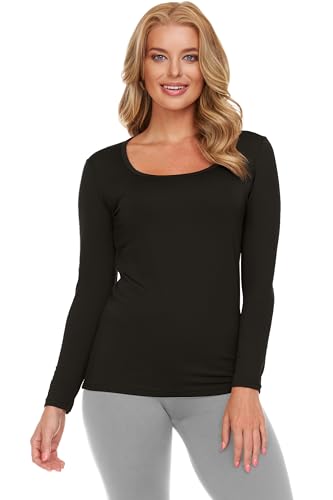 Thermajane Long Sleeve Thermal Shirts for Women Cold Weather, Womens Thermal Underwear Tops, Base Layer Women Thermal, Black, Medium