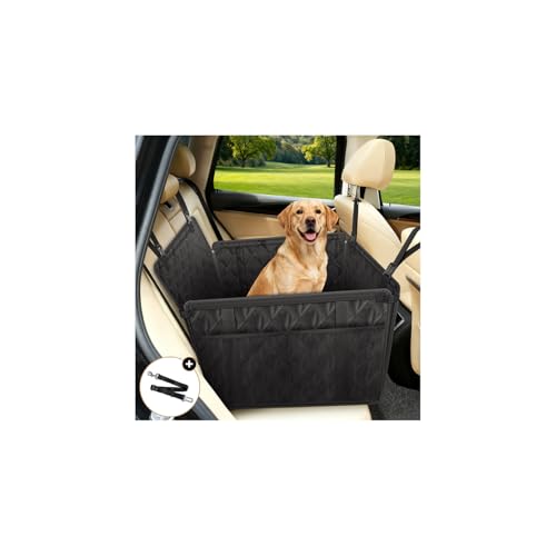 Looxmeer Seggiolino Auto L per Cani, Trasportino per Sedile Posteriore Impermeabile Antistrappo Antisscivolo per Cani Piccole e Medie con Rete Laterale e Cintura di Sicurezza Universali per Auto SUV