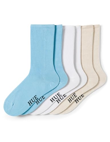 Image of HUE Women's Casual Ribbed Must-have Crew Lightweight Athletic Socks 3 Pair Pack