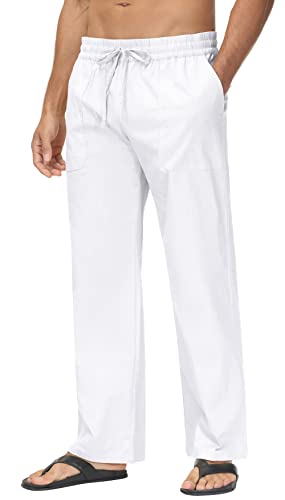 Boisouey Mens Linen Drawstring Pants Elastic Waist Lightweight Trouser Casual Yoga Summer Beach Pant2