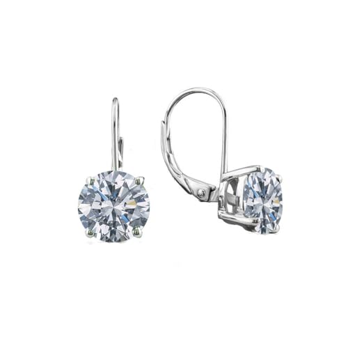 Savlano Rhodium Plated 7MM Solitaire Cubic Zirconia Leverback Round Cut Drop Earrings – Dangle Earrings for Women Comes with Savlano Gift Box
