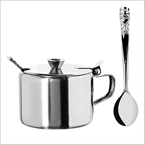 Açucareiro de Inox Com Tampa e Colher 7cm 200ml Lindo
