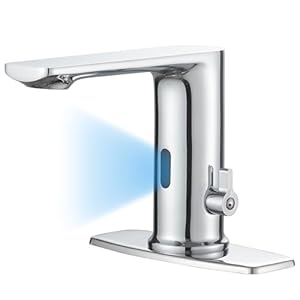 Touchless Bathroom Sink Faucet, Single Handle Temperature Adjustment, Hands-Free Commercial Motion Sensor Faucet, Electronic Infrared Smart, Solid Brass, Polishe Chrome