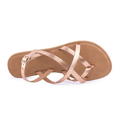 Image of Huayuanwell Women's Gladiator Flat Sandals Fisherman Strappy Sandals Ankle Strap Sandals