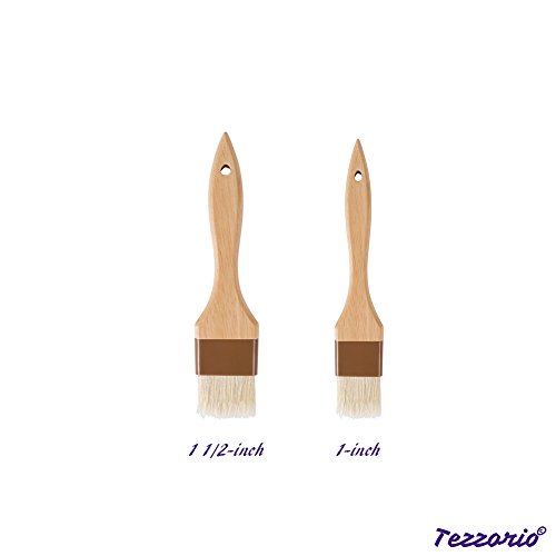 Set of 2 Pastry Brushes, 1-Inch and 1 1/2 -Inch Width Pastry Brushes with Boar Bristles and Lacquered Hardwood Handles, Grill BBQ Sauce Baster Baking Cooking Marinade Brushes