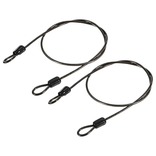 TA-VIGOR 2Pcs Security Steel Cable, 2.5mm x 0.5m / 1.64ft Coated Safety Wire Rope with Double Loop, Flexible Security Cable Lock for Bike, Luggage, Travel and Outdoor Use, Black