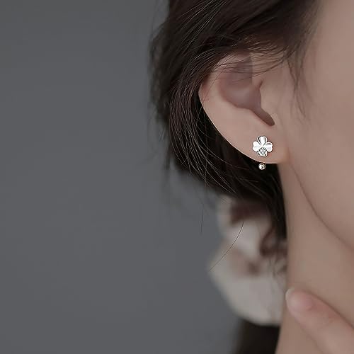 SLUYNZ Sterling Silver Clover Leaf Hoop Earrings for Women Teens Leaf Half Hoop Earrings Cartilage Helix Piercing Earrings Ball Screw Backs2