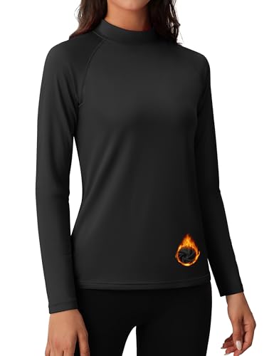 MAGCOMSEN Fleece Tops for Women Long Sleeve Thermal Underwear Mock