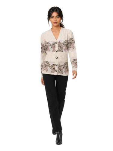 Image of Kalt Women Sweater for Winter Woolen Acrylic Full Sleeves V Neck Floral Design Cardigan Sweater for Women