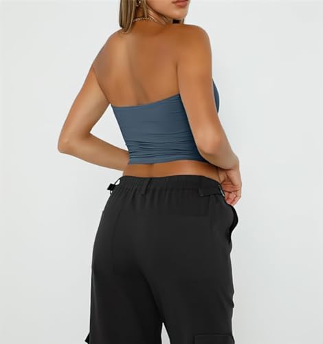 Tops de Tubo para Mujer, Tops Cortos Tipo Palabra de Honor con Corte Entallado, Tubo Flaco Delgado, Camiseta sin Mangas para Salir sin Espalda (L,White)