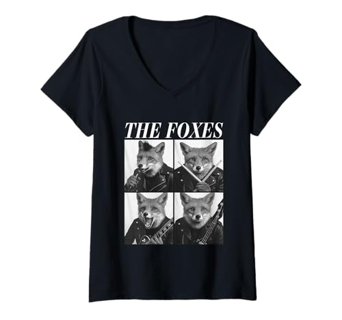 Femme the foxes musicians funny animals rock music emo punk band t-shirt avec col en v