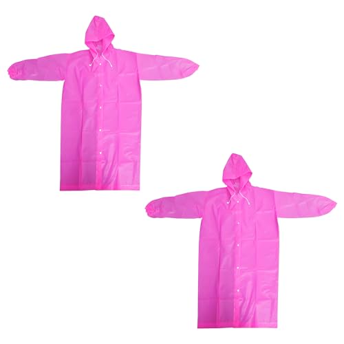 Rain Coat Poncho for Adult, 2 Pack Women Men Reusable Raincoats Emergency with Hood and Drawstring Pink