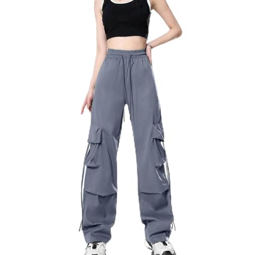 Vhersily Pantalones cargo anchos para niñas, cintura alta y pierna con múltiples bolsillos, estilo vintage Y2K, hip hop, paracaídas, ajuste holgado, transpirable, Thai Fisherman Pants, gris, XXX-Large