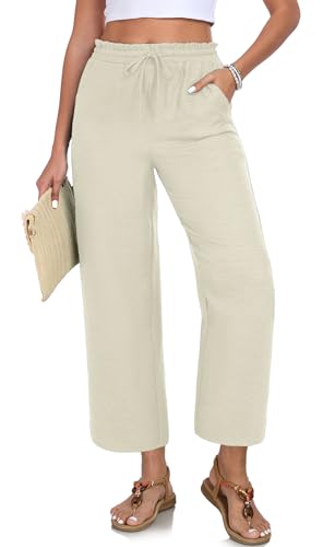 Image of EDUWU Women Casual Pants Loose High Waist Cropped Palazzo Beach Pants Summer Outfits 2026 Trendy