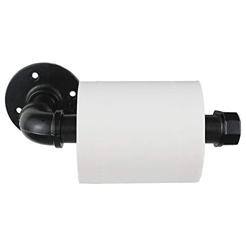 GeilSpace Rustic Industrial Pipe Wall Mounted Toilet Paper Roll Holder, Wall Mounted Kit, Black Paint, Heavy Duty Rack for Toilet/Bathroom (Size 1) Cover