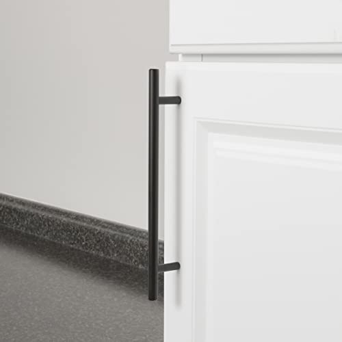 Image of South Main Hardware Euro Bar Cabinet Drawer Pull Handle (3 /8 inch Diameter), 8.69 inch Length (6.31 inch Hole Center), Flat Black, Mounting Hardware Included, 10-Pack