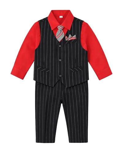Image of Baby Boy Suits Formal Stripe Gentleman Tuxedo Suit Set Complete Dress Clothes Toddler Wedding Ring Bearer Outfit